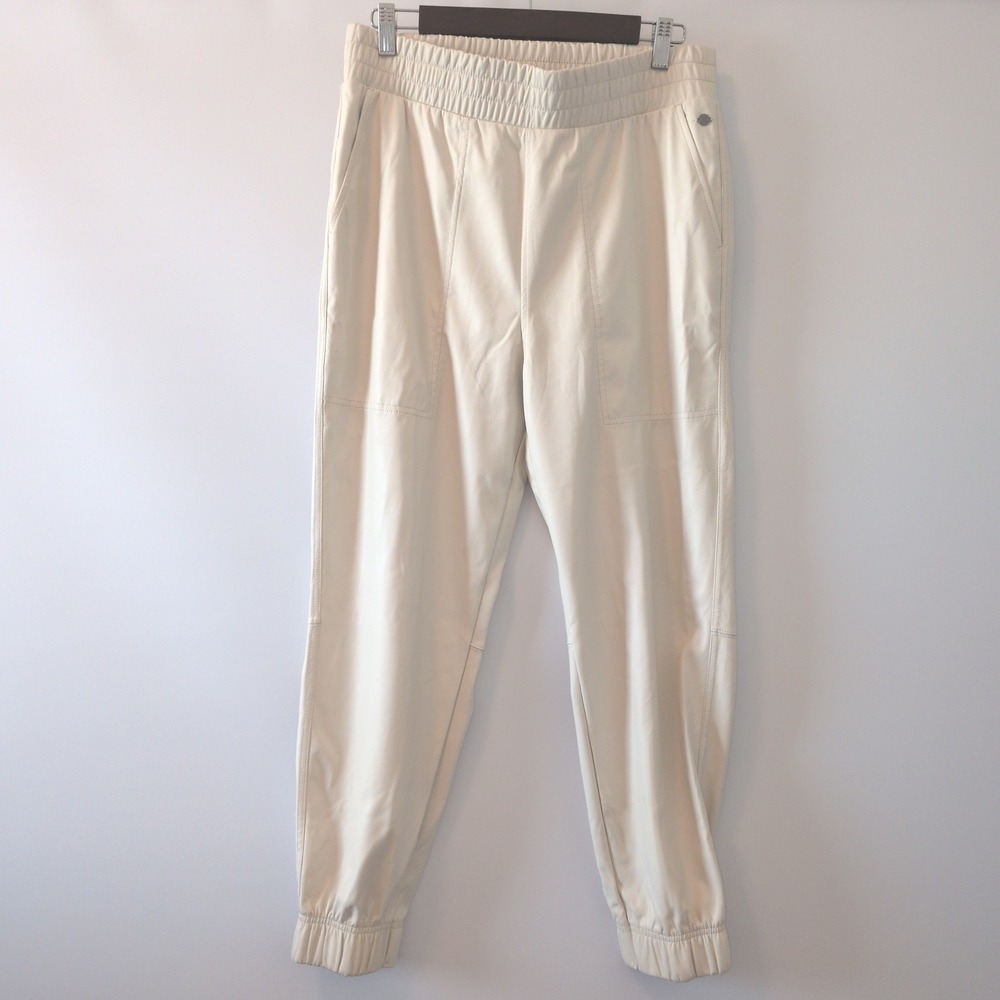 NEW CALIA Ath-Leather Jogger Women Medium Chantilly Cream Faux Leather Pants